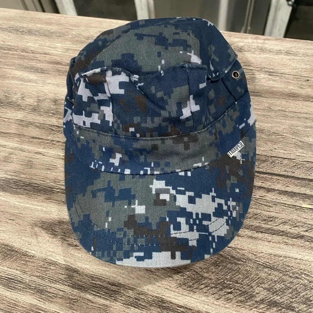 Youth Kids Army Military Blue Camouflage Trooper Hat